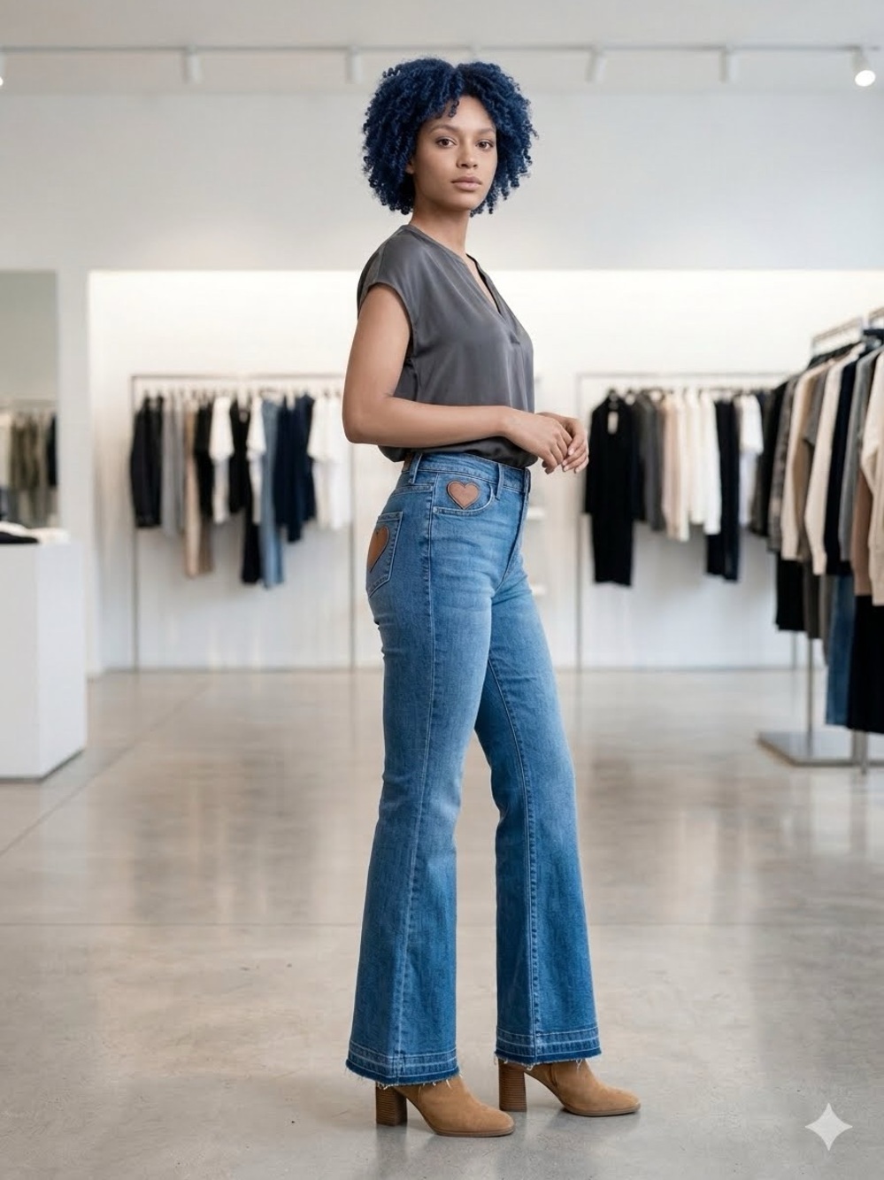 BCB Generation Medium Blue Wide-Leg Flare Jeans